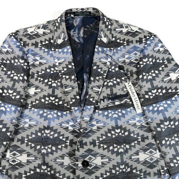 Paisley & Gray Blazer Mens 42R Slim Aztec Southwest NWT Sport Jacket Blue - Picture 7 of 10